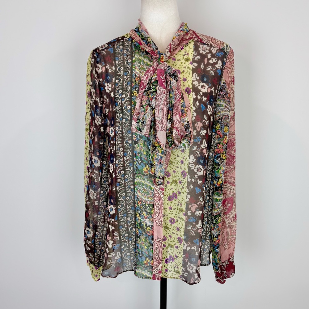 Zara patchwork print bow blouse - Picture 3 of 8